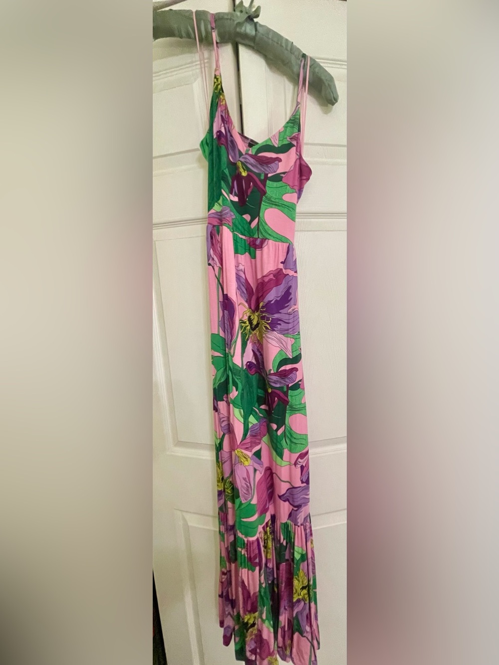 Express Pink Floral Maxi Dress with Green Accents